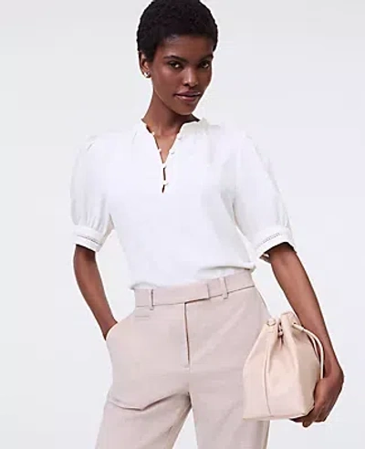 Ann Taylor Lace Trim Mixed Media Top In Multi