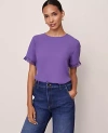 Ann Taylor Lace Trim Mixed Media Top In Purple