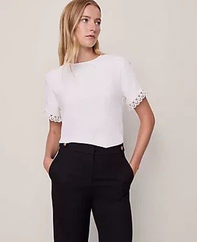 Ann Taylor Lace Trim Mixed Media Top In White