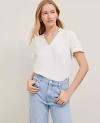 Ann Taylor Lace Trim Mixed Media Top In Winter White