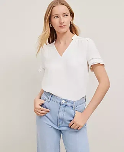 Ann Taylor Lace Trim Mixed Media Top In Winter White