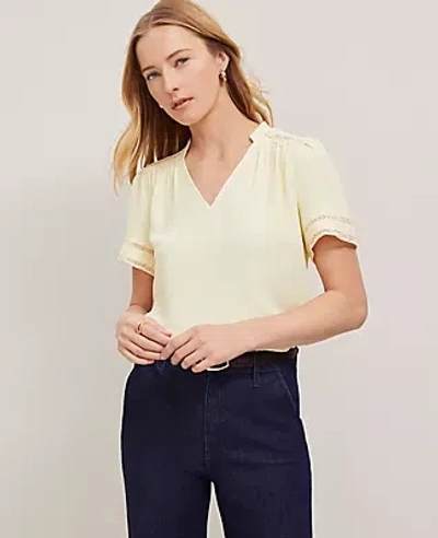 Ann Taylor Lace Trim Mixed Media Top In Yellow Buttercream