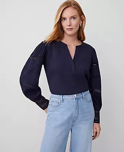 Ann Taylor Lace Trim Popover Top In Night Sky