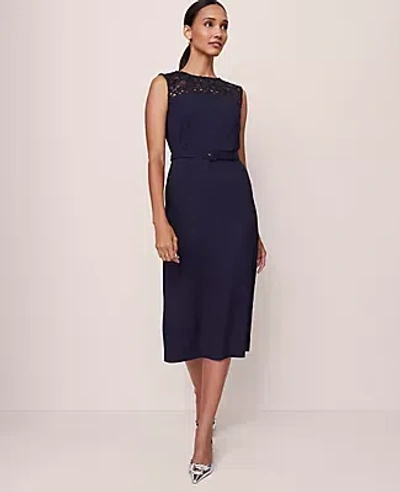Ann Taylor Lace Trim Satin Midi Dress In Black