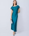 Ann Taylor Lace Trim Satin Midi Dress In Blue