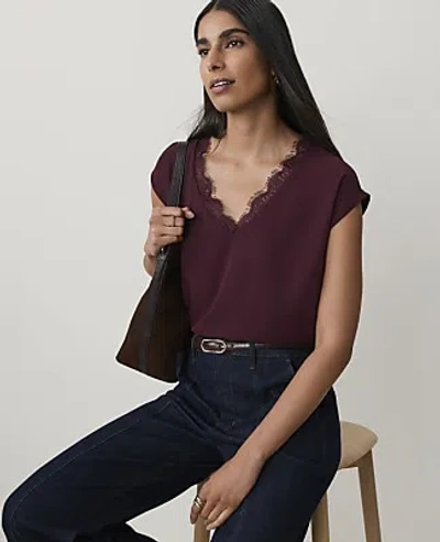 Ann Taylor Lace Trim Shell Top In Purest Plum