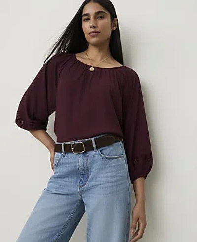 Ann Taylor Lace Trim Sleeve Blouse In Purest Plum