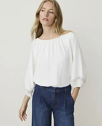 Ann Taylor Lace Trim Sleeve Blouse In Winter White