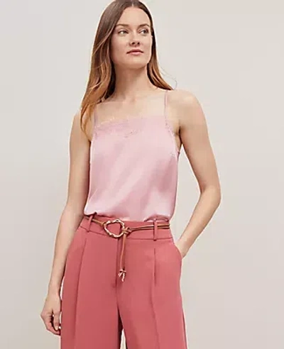 Ann Taylor Lace Trim Square Neck Tank Top In Mauve Blush