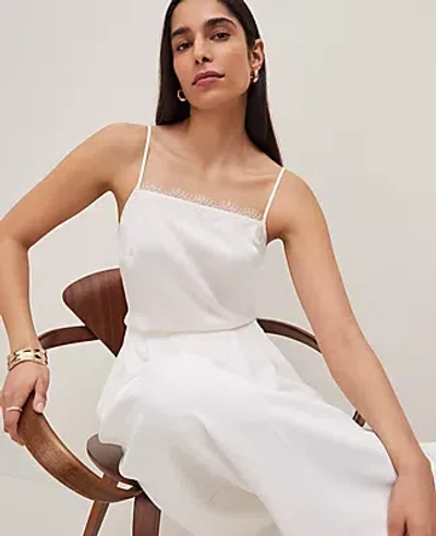 Ann Taylor Lace Trim Square Neck Tank Top In Winter White