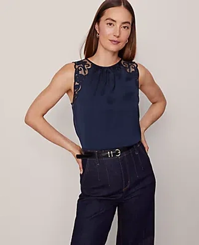 Ann Taylor Lace Trim Tank In Black