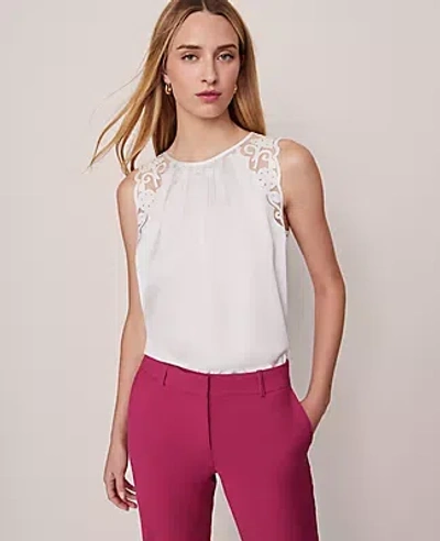 Ann Taylor Lace Trim Tank In White