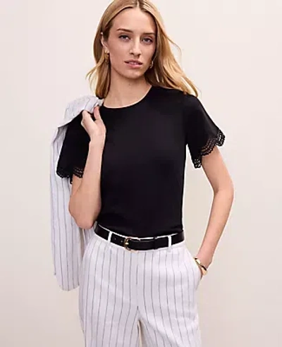 Ann Taylor Lace Trim Top In Black