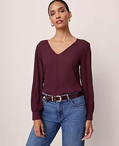 Ann Taylor Lace Trim Top In Purple