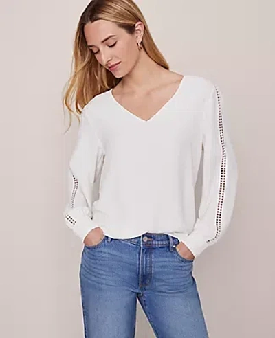 Ann Taylor Lace Trim Top In White
