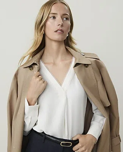 Ann Taylor Lace Trim Top In White