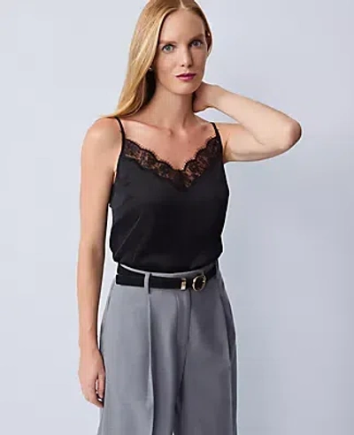 Ann Taylor Lace Trim V-neck Tank Top In Black