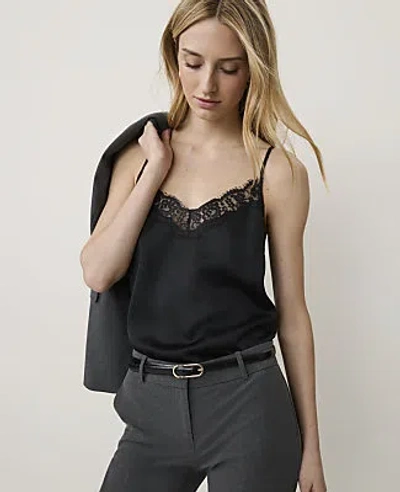 Ann Taylor Lace Trim V-neck Tank Top In Black
