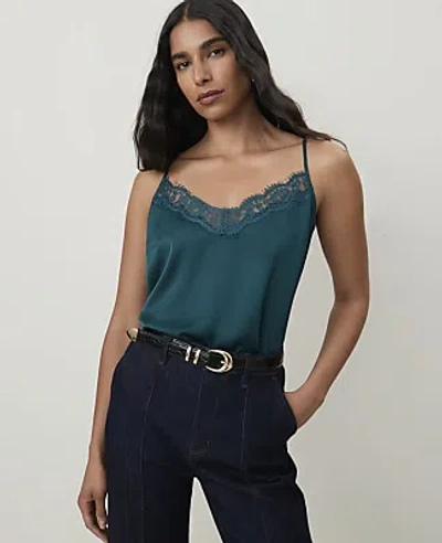 Ann Taylor Lace Trim V-neck Tank Top In Deep Forest Pine