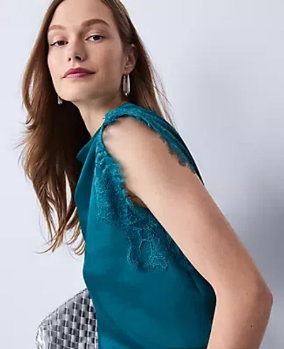 Ann Taylor Lace Trimmed Satin Top In Blue