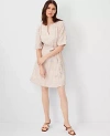 Ann Taylor Lattice Linen Blend Split Neck Flare Dress In Baguette
