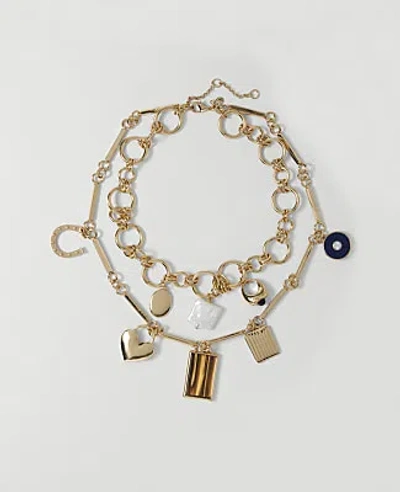 Ann Taylor Layered Charm Necklace In Goldtone