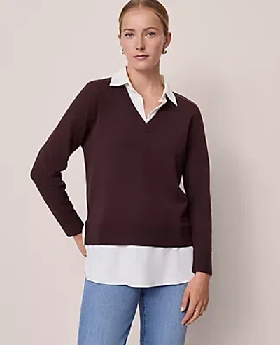 Ann Taylor Layered Mix Media Sweater In Brown