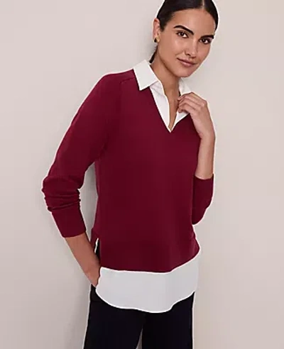 Ann Taylor Layered Mix Media Sweater In Burgundy