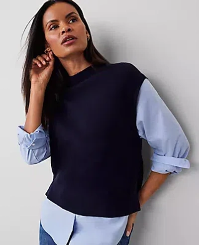 Ann Taylor Layered Mixed-media Sweater In Night Sky