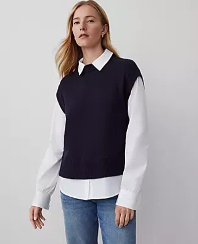 Ann Taylor Layered Mixed Media Sweater In Night Sky