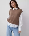 Ann Taylor Layered Mixed Media Sweater In Warm Teak Melange