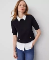 Ann Taylor Layered Mixed Media Top In Black