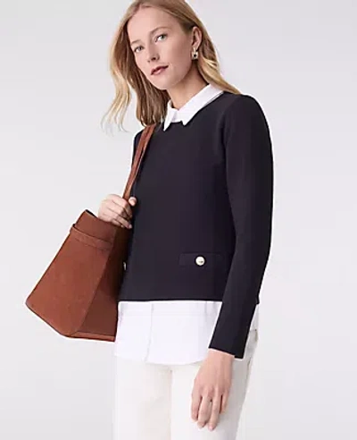 Ann Taylor Layered Mixed Media Top In Black