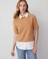 Ann Taylor Layered Mixed Media Top In Perfect Camel
