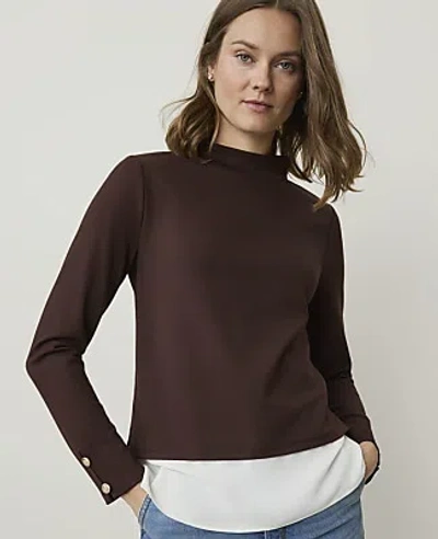 Ann Taylor Layered Mock Neck Top In French Mocha