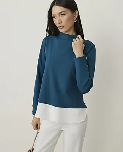 Ann Taylor Layered Mock Neck Top In Harbor Side Blue