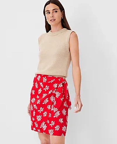 Ann Taylor Leafed Linen Blend Sarong Wrap Skirt In Fiery Red