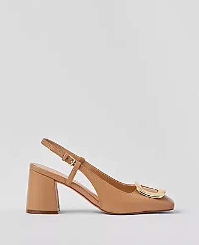 Ann Taylor Leather Block Heel Buckle Slingback Pumps In Desert Sand