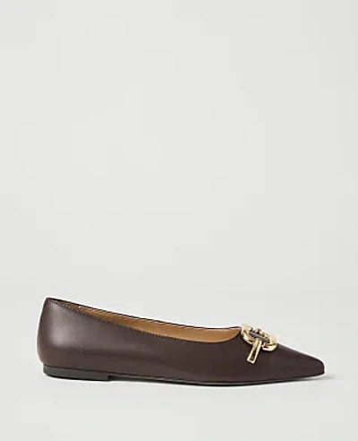 Ann Taylor Leather Buckle Flat In Burgundy