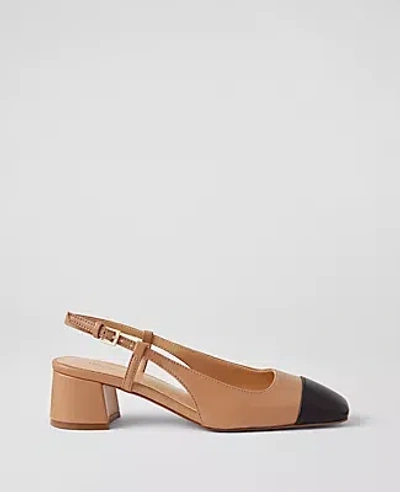 Ann Taylor Leather Cap Toe Block Heel Pumps In Desert Sand