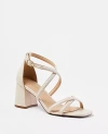 Ann Taylor Leather Cross Strap Block Heel Sandals In Pearl Shadow