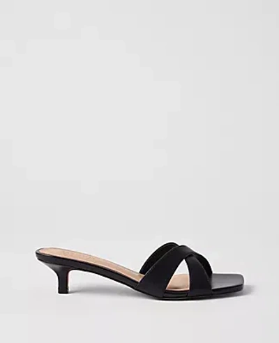 Ann Taylor Leather Crossover Kitten Heel Sandal In Black