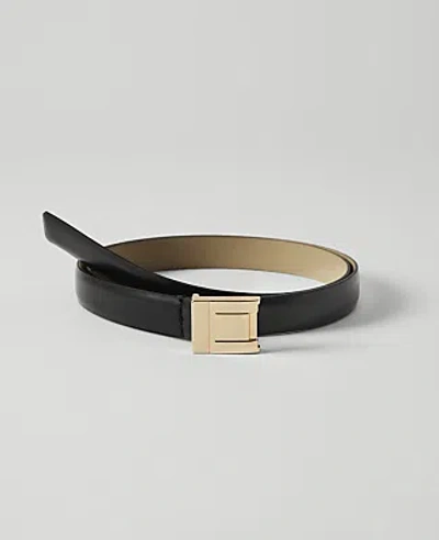 Ann Taylor Leather Double Square Buckle Belt In Black