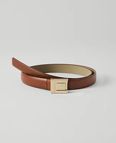 Ann Taylor Leather Double Square Buckle Belt In Rich Cognac