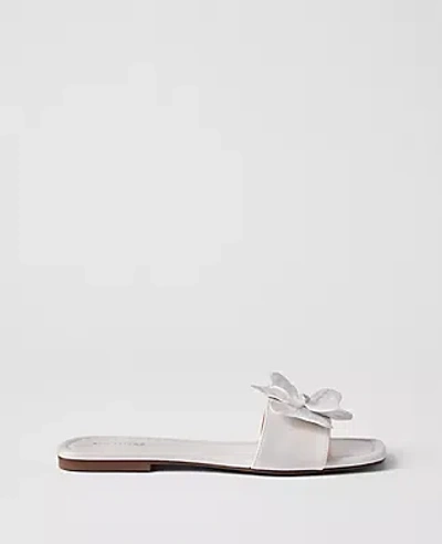 Ann Taylor Leather Flower Embellished Sandal In White