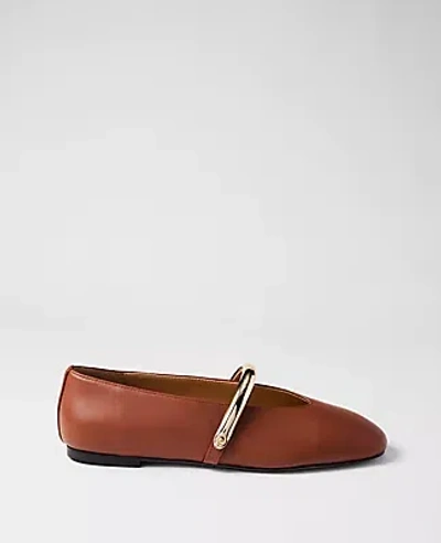 Ann Taylor Leather Hardware Embellished Mary Jane Flat In Brown