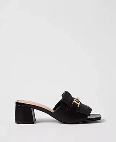 Ann Taylor Leather Kiltie Block Heel Sandal In Black