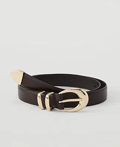 Ann Taylor Leather Oval Buckle Belt In Pure Chocolate