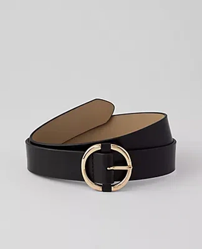 Ann Taylor Leather Round Buckle Belt In Black