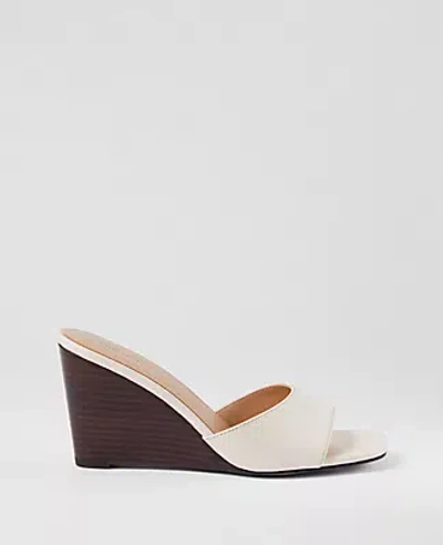 Ann Taylor Leather Skinny Strap Leather Wedge Mules In Light Sand